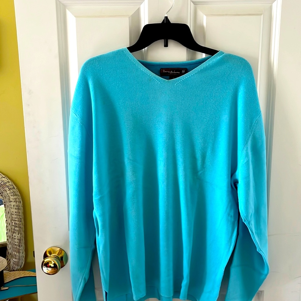 Gorgeous! Tommy Bahama Pima Cotton V-neck Sweater. Light Blue